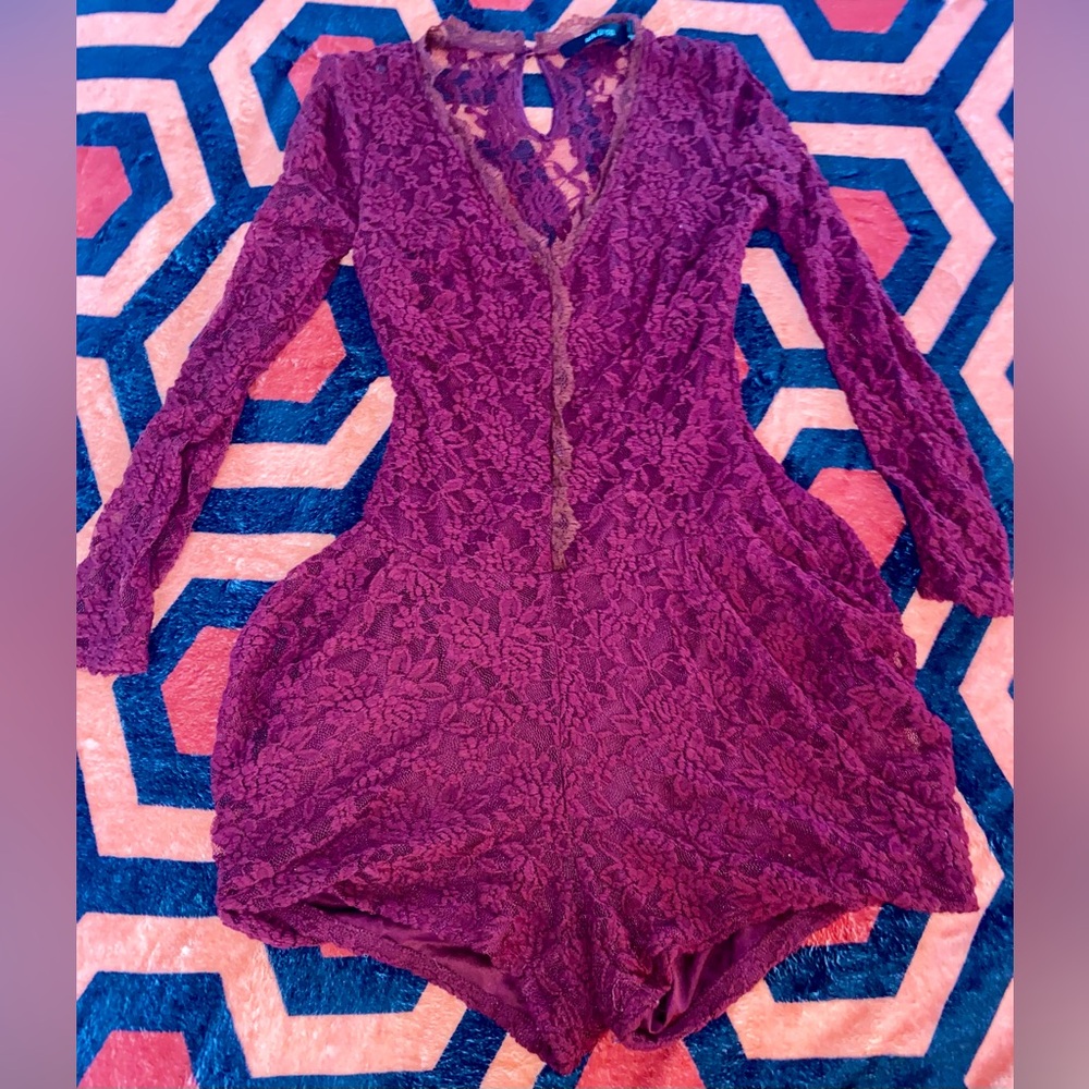 Ark & Co lace maroon jumpsuit jumper romper M